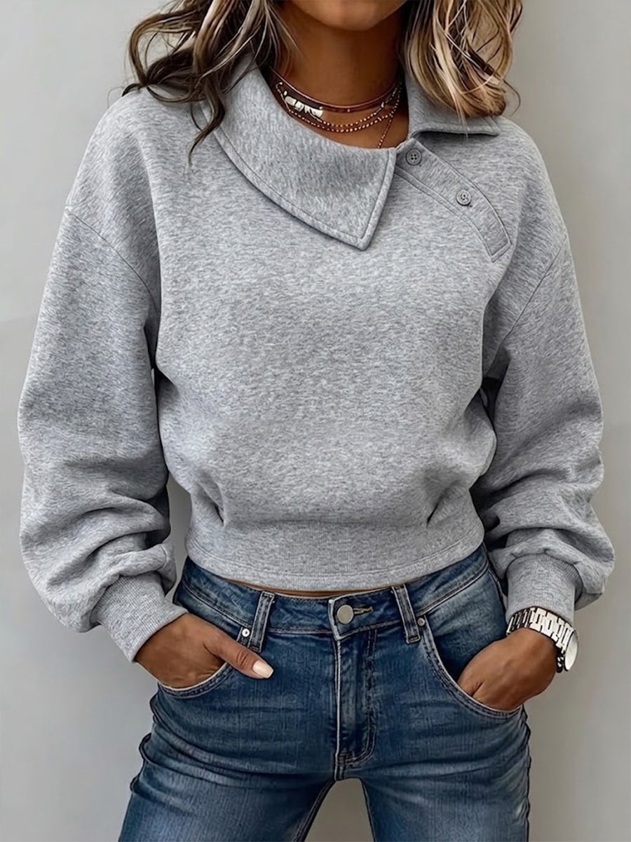 Casual Asymmetric-neck Cropped Sweatshirt