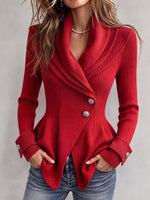 Women's Red Ribbed Knit Asymmetrical Peplum Cardigan