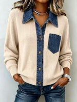 Casual Denim Pocket Knit Tops