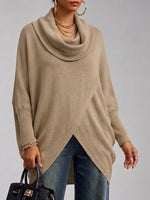 Cotton Knit Top Featuring A Relaxed, Comfortable Draped Collar And An Overlapping Front Design.