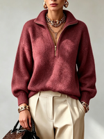 Half Zip Collar Relaxed Knit Sweater