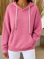 Women's Casual Ribbed Knit Pullover Hoodie With Kangaroo Pocket