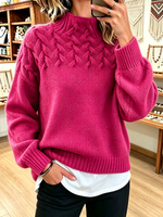 Chic Cozy Basketweave Cable-knit Mock Neck Sweater
