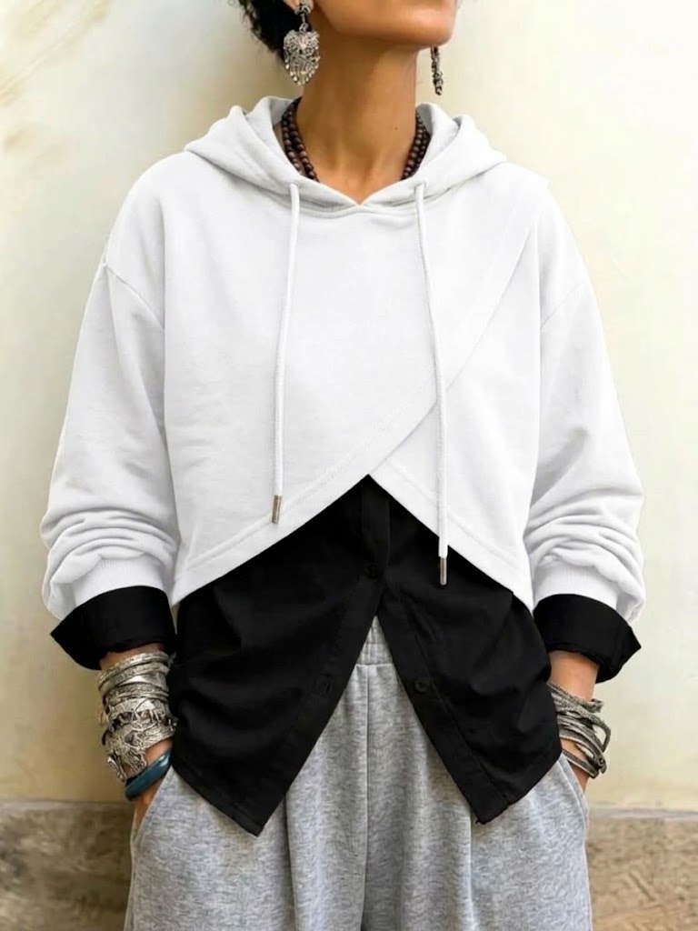 Cropped, Wrap-style Hooded Sweatshirt