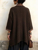 Leopard-print Patchwork Irregular-hem Knit Cardigan