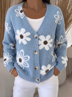 Sweet Floral Fuzzy V-Neck Cardigan