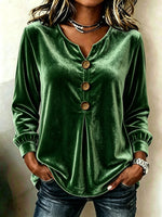Elegant Soft Velvet Button-down Shirt Top