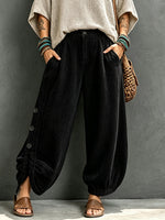 Casual Corduroy Harem Pants With Button Detail