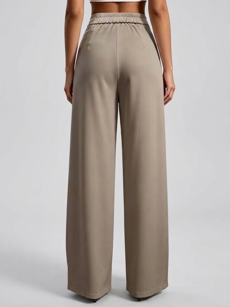 High Waist Twisted Metal Buckle Asymmetric Draped Wide Leg Pants
