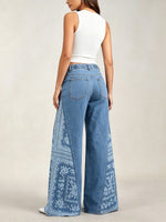 Bohemian-print Patchwork Wide-leg Jeans