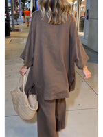 Casual And Comfortable Three-piece Set: Linen Cardigan, Tank Top, And Trousers.