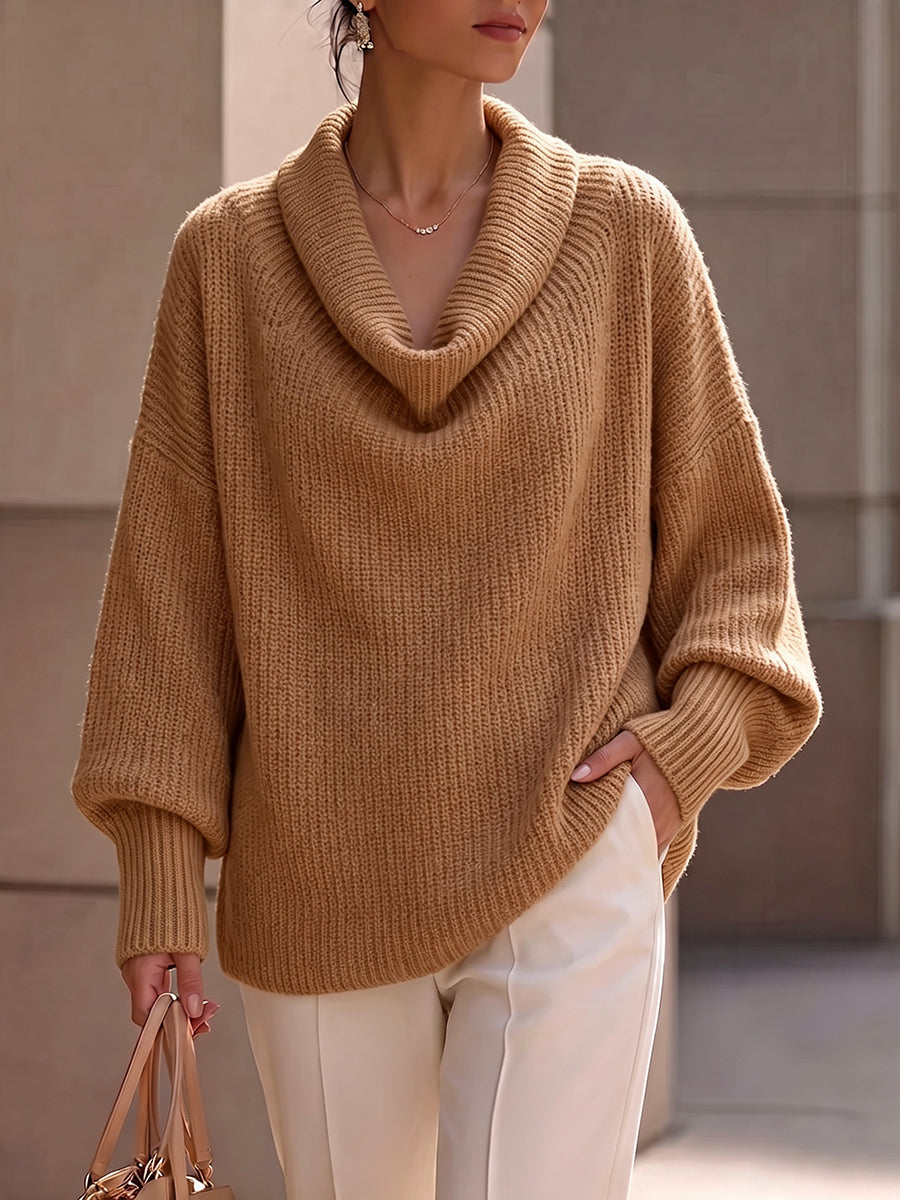 Sophisticated Cowl Neck Ribbed Thick Knit Sweater