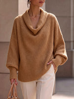 Sophisticated Cowl Neck Ribbed Thick Knit Sweater