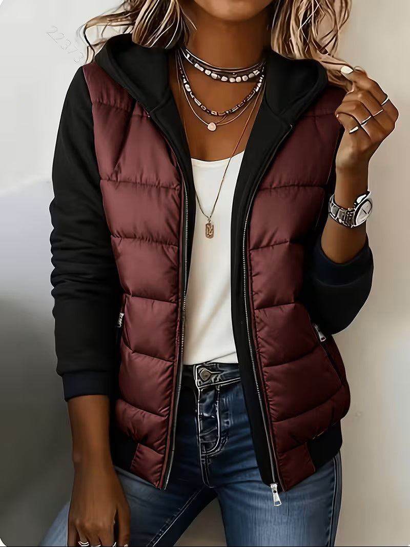 Casual Paneled Hooded Quilted Padded Jacket