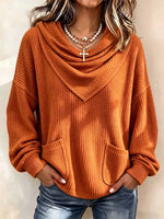 Women's Solid Color Long-sleeve Casual Loose-fit Knit Pullover With A Slouchy V-neck