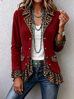 Chic Western Leopard Corduroy Ruffles Jacket