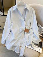 Chic Casual Striped Cotton Shirt With Tie-front Detail