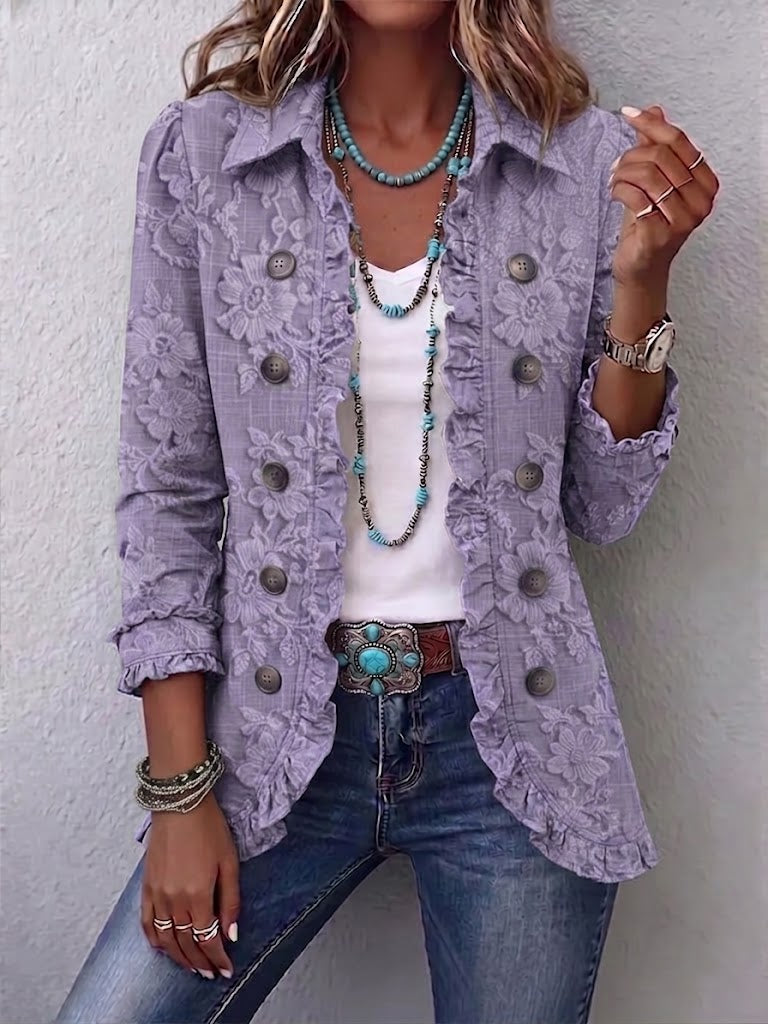 Boho-style Vintage Floral Ruffle Jacket