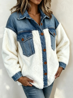 Cozy Denim And Sherpa Colorblock Jacket