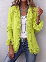 Vibrant Chartreuse Boho Fringe Cardigan
