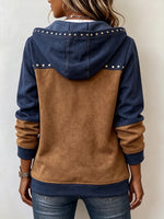 Rustic Charm Color-Block Studded Hoodie