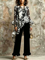 Chic Asymmetrical Ruffled Dramatic Tie-dye Set