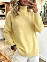 High-neck, Side-slit, Loose-fit Knitted Sweater