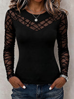 Crew Neck Chest Cutout Deep V Fitted Ribbed Long Sleeve Knit Top