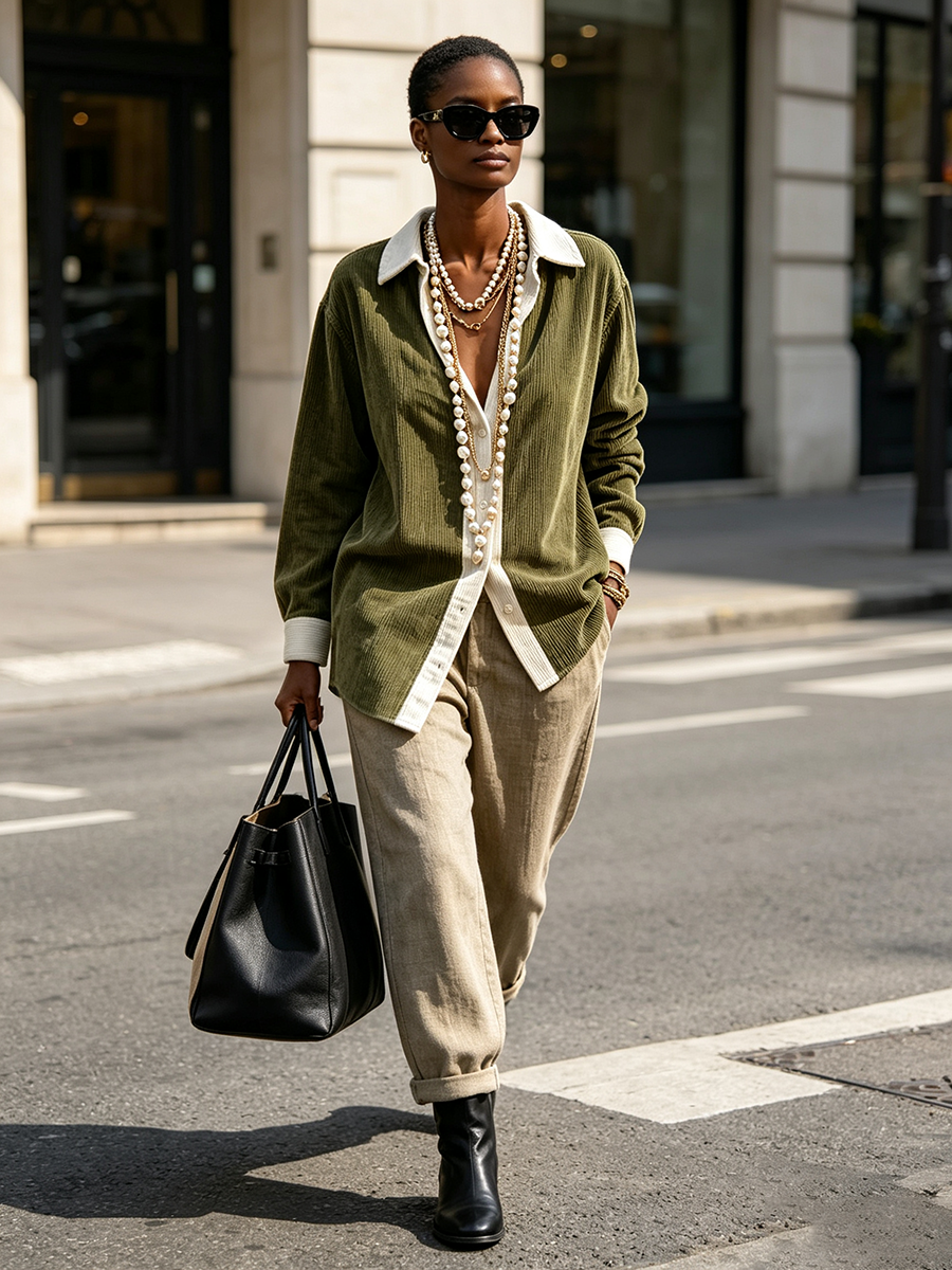 Cozy Stylish Olive Green Corduroy Shirt