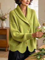 Chic Shawl Collar Sweater With Wavy Hem