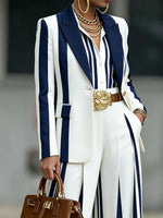 Chic Navy and White Striped Tailored Blazer