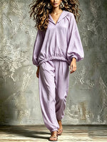 Loose-fit Casual Cotton-linen Top And Trousers Two-piece Set