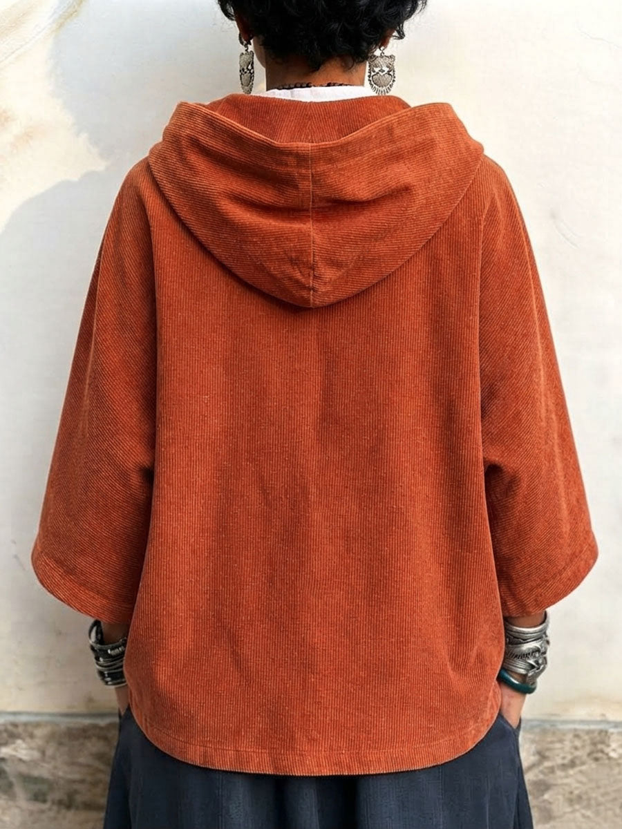 Cozy Crossover Rust Corduroy Hooded Crossover Top
