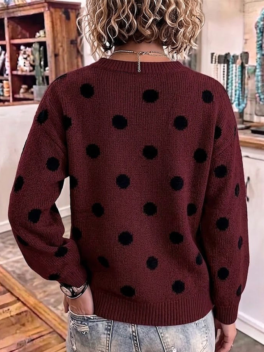 Casual Color-block Polka-dot Long-sleeve Pullover Sweater