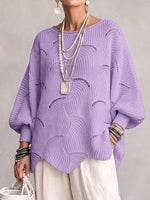 Hollow Wave Pattern Loose Lantern Sleeve Knit Top