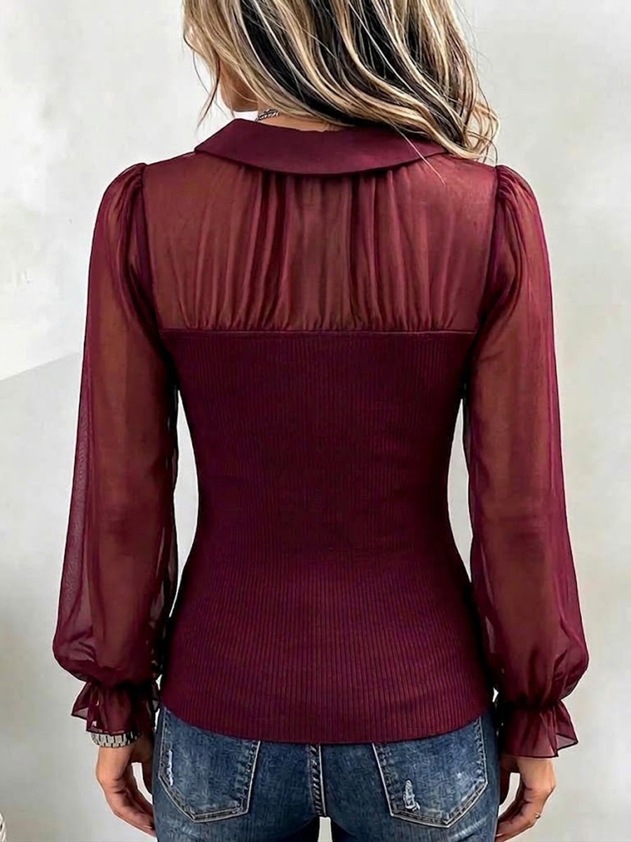 Chic Chiffon And Ribbed Knit Spliced top