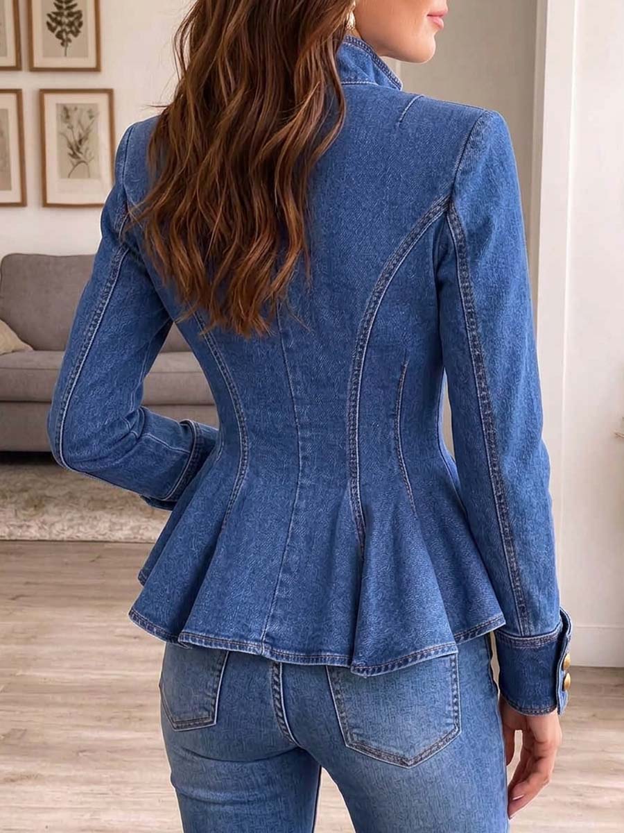 Women's Asymmetrical Peplum Denim Jacket