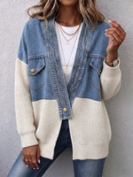 Relaxed, Laid-back Denim And Knit Patchwork Cardigan