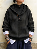 Sunlit Ribbed Knit Hooded Half-Zip Pullover