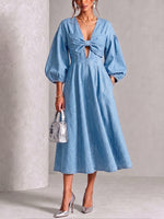 Chic Washed Denim Bow-Front Midi Dress