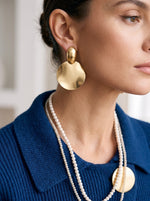 Sculptural Brushed Gold Disc Statement Earrings