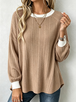 Cozy Chic Contrast Trim Ribbed Sweater