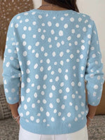 Polka-dot Print Long-sleeve Henley Sweater