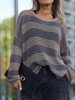 Loose, Cozy, And Casual Striped Open-knit Top