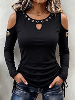 Sleek Grommet Cold-Shoulder Long-Sleeve Top