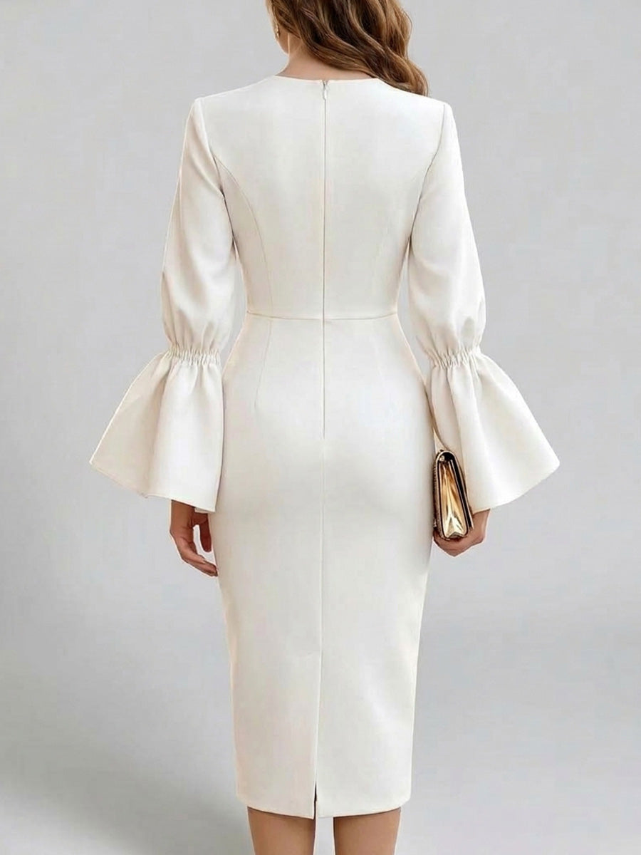 Women's Solid Color Round Neck Long Sleeve Casual Slim Fit Bodycon Dress