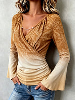 Boho Ombre Paisley Stretchy Bell Sleeves Blouse