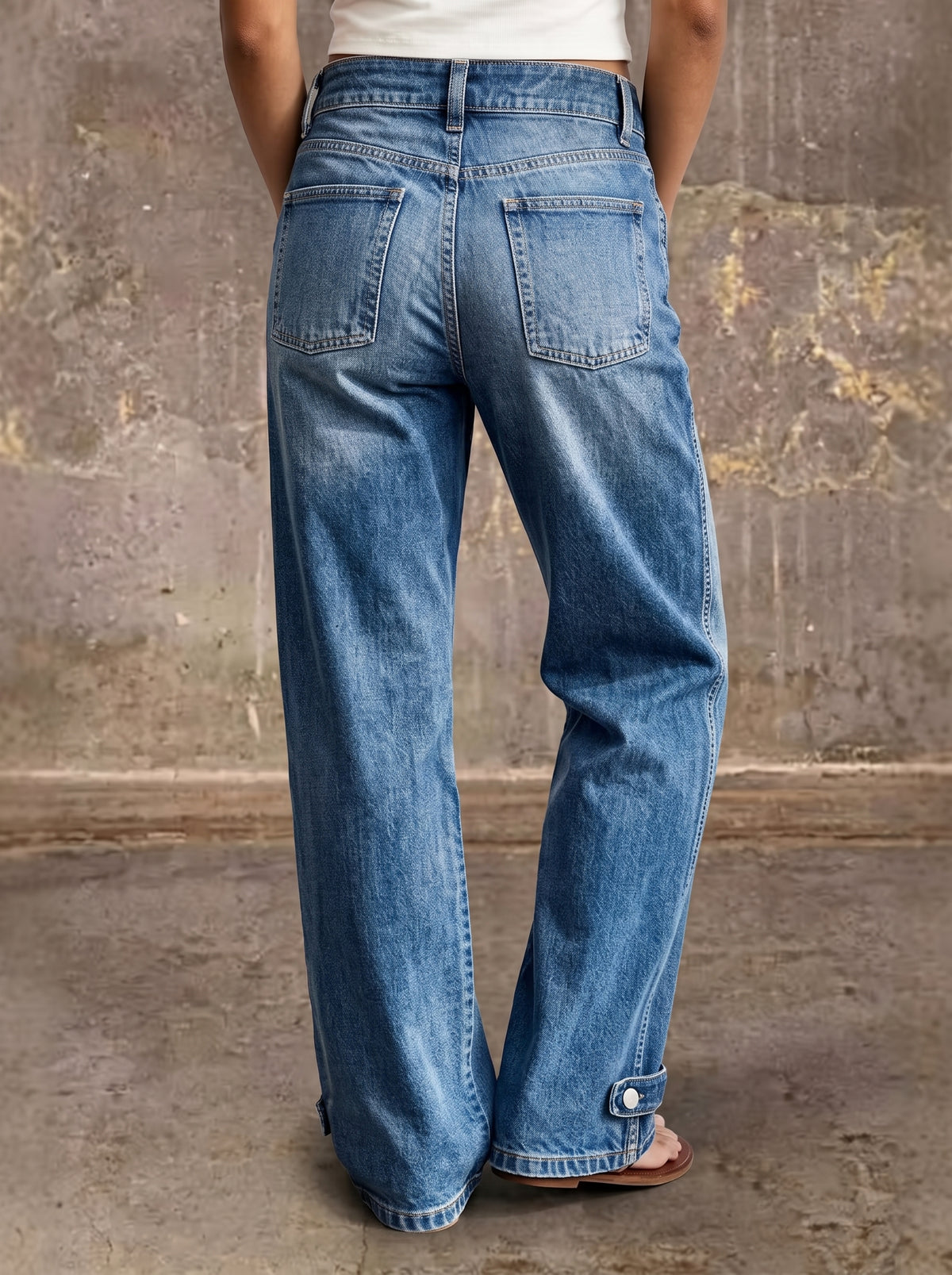 Chic Multi-Button Wide-Leg Denim Jeans