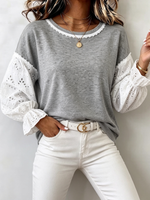 Retro Casual Lace Puff Sleeve Sweatshirt