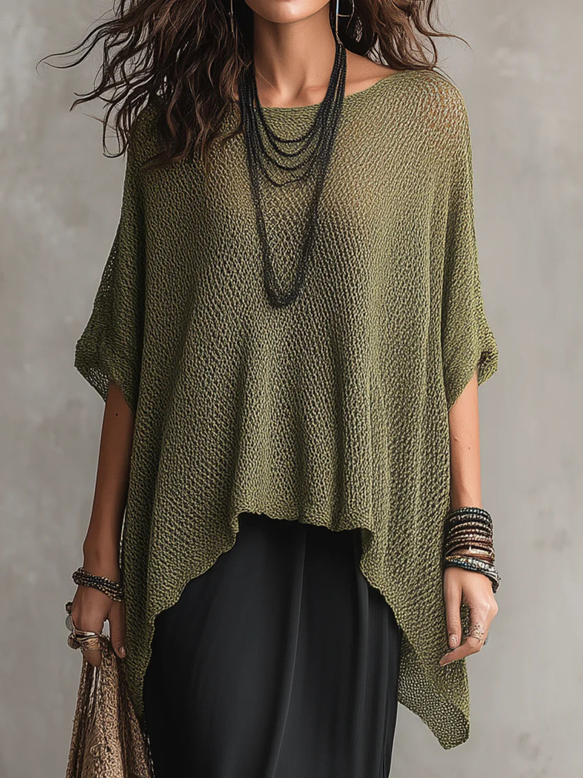 Women's Simple Oversized Knit Sweater With Asymmetrical Hem Design